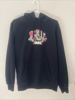 Vans Black Crewneck Hoodie with Colorful Mushroom Graphic